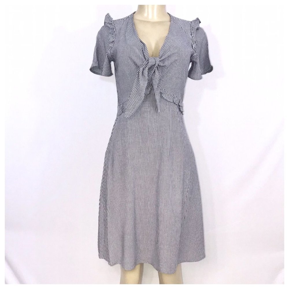 Blue & White Casual Midi Dress X Small